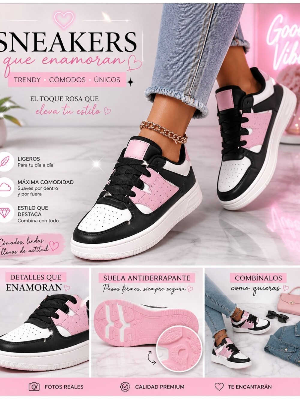 **CASUAL WOMEN'S CHUNKY SNEAKERS - PINK/BLACK/WHITE** 🩷🖤🤍💲💲💲💲💲
